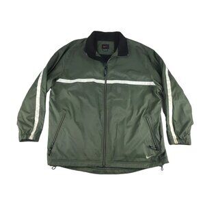 Nike Mens‎ Green White Stripe Lined Collared Coat Windbreaker Jacket Size XL